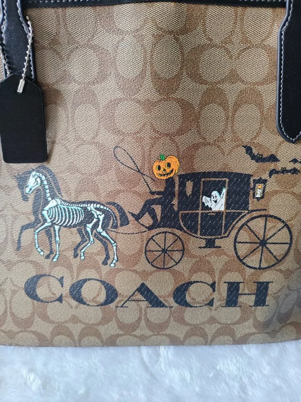 Coach Halloween Skeleton Carriage Tote Bag Signature Canvas